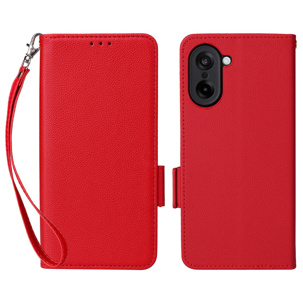 OnePlus Nord CE5 5G / Ace 5 Racing 5G-skal med handledsrem, plånboksfodral i PU-läder i litchi-textur