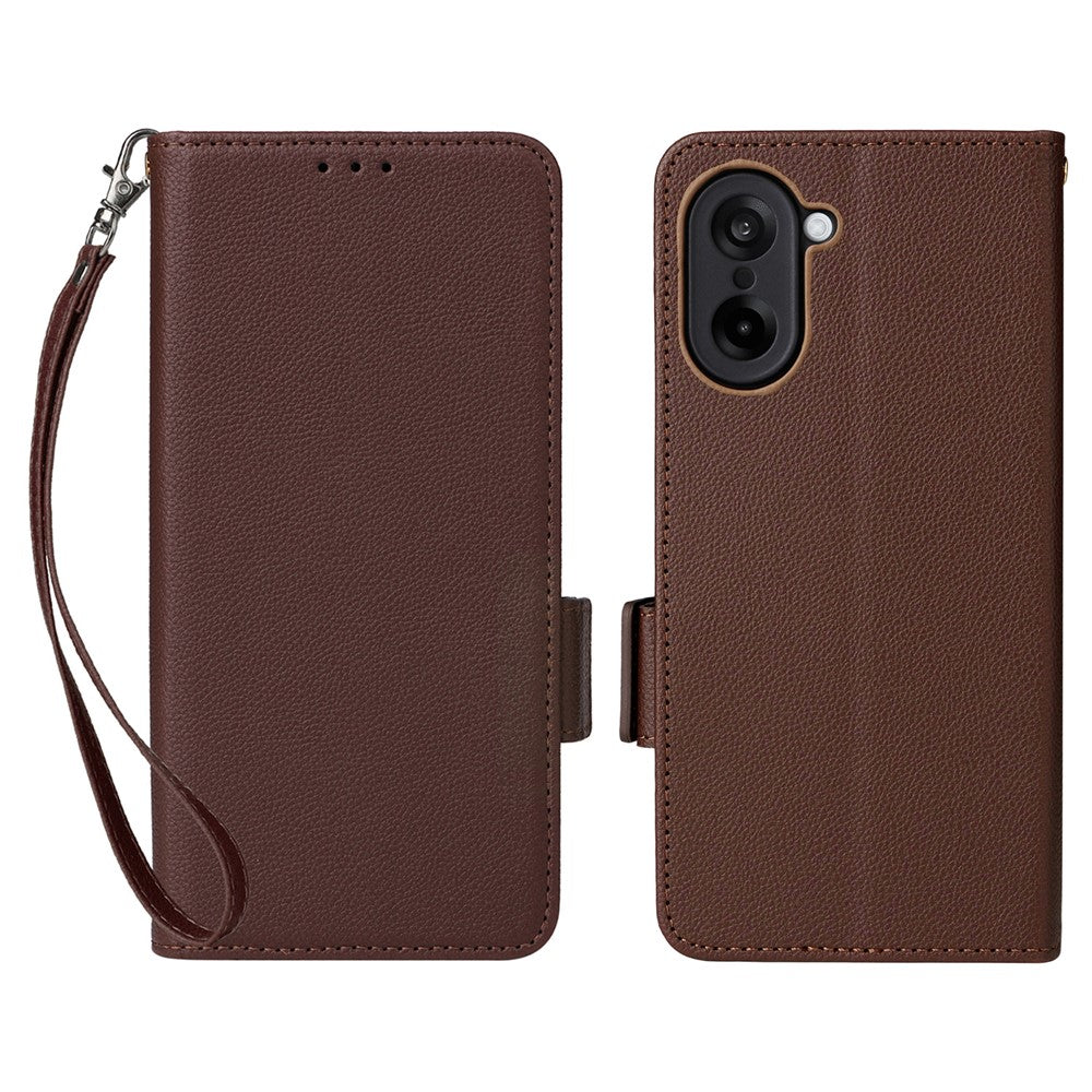 OnePlus Nord CE5 5G / Ace 5 Racing 5G-skal med handledsrem, plånboksfodral i PU-läder i litchi-textur