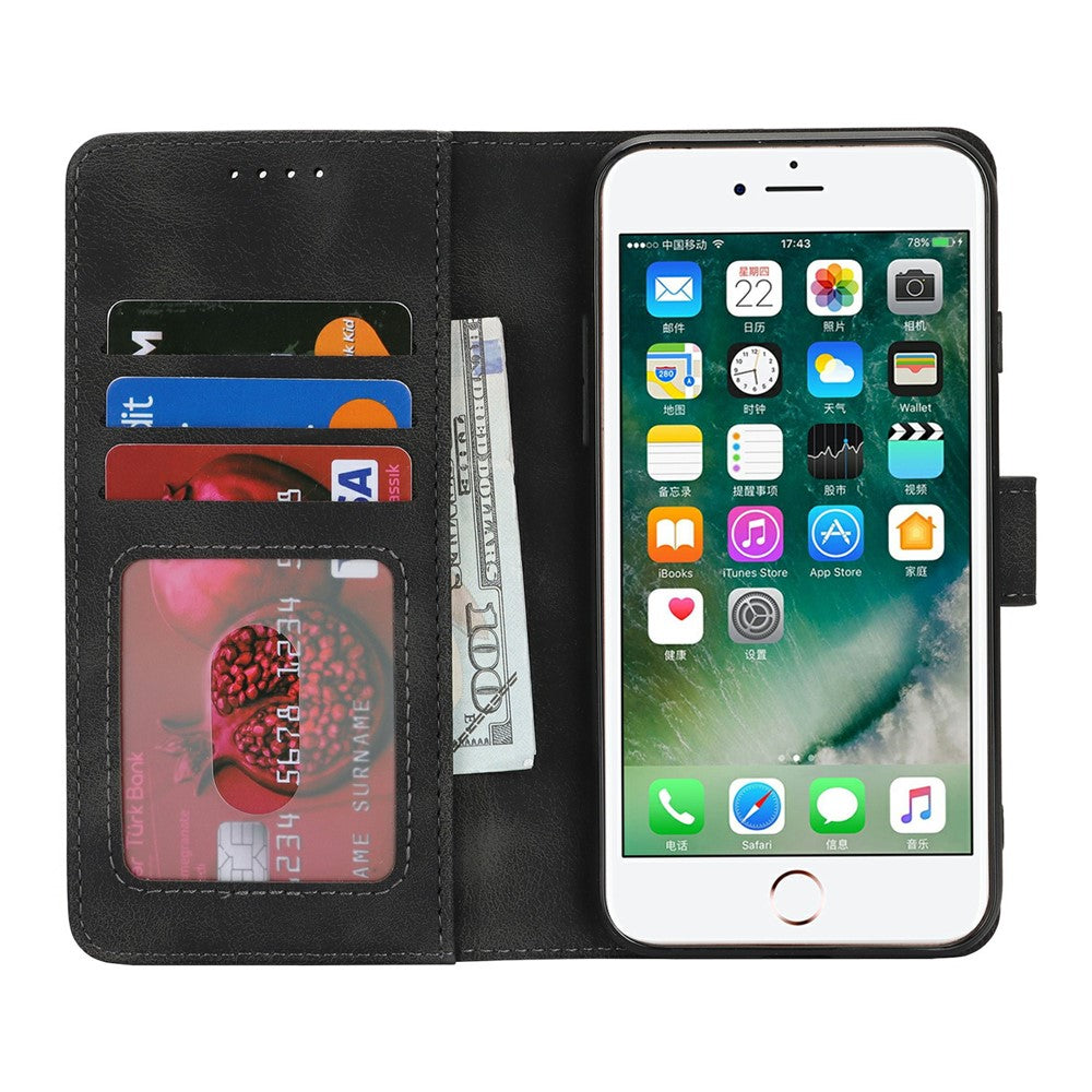 Pung-etui til iPhone SE (2022) / (2020) / 8 / 7 Dobbeltfoldet kant Skin Touch PU-læder flip telefoncover