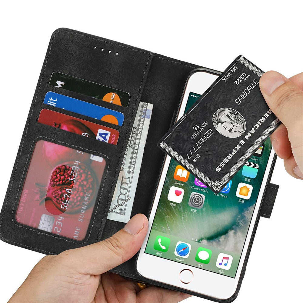Pung-etui til iPhone SE (2022) / (2020) / 8 / 7 Dobbeltfoldet kant Skin Touch PU-læder flip telefoncover