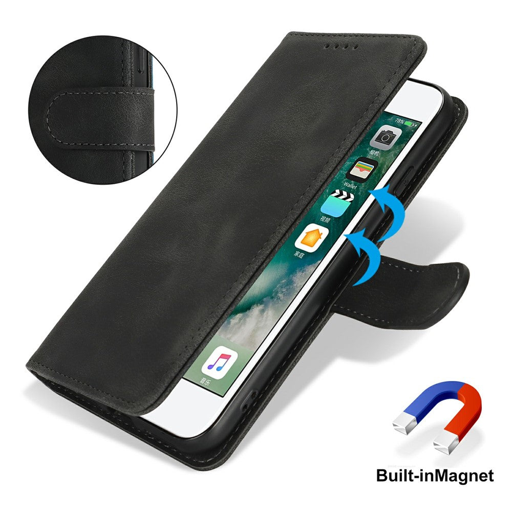 Pung-etui til iPhone SE (2022) / (2020) / 8 / 7 Dobbeltfoldet kant Skin Touch PU-læder flip telefoncover