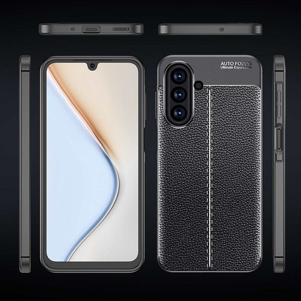Til Samsung Galaxy A18 5G / A18 4G / A17 5G / A17 4G Cover Litchi tekstur TPU fleksibel telefoncover, sort