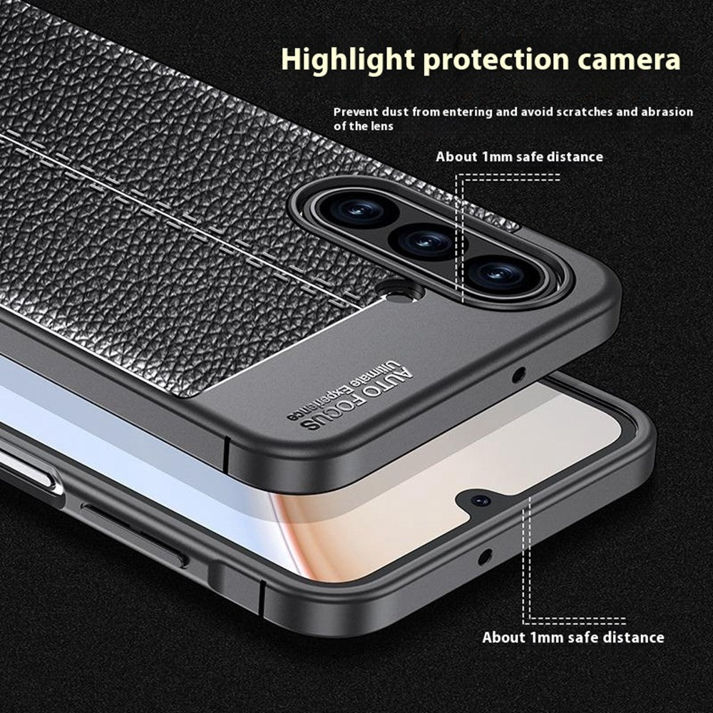 Til Samsung Galaxy A18 5G / A18 4G / A17 5G / A17 4G Cover Litchi tekstur TPU fleksibel telefoncover, sort