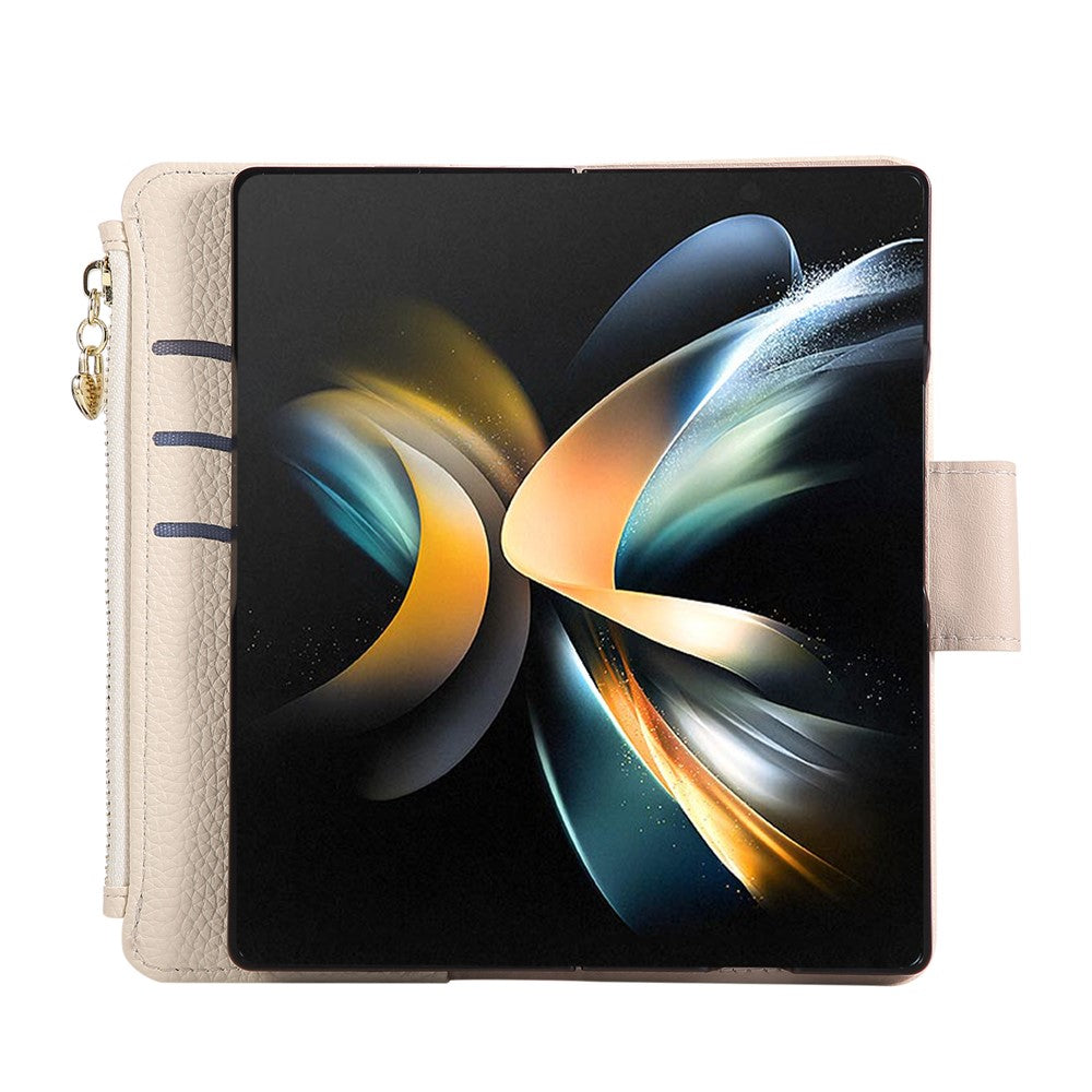 For Samsung Galaxy Z Fold7 5G Case Zipper Wallet Leather Phone Cover with Wrist Strap