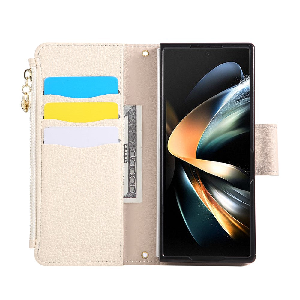 For Samsung Galaxy Z Fold7 5G Case Zipper Wallet Leather Phone Cover with Wrist Strap