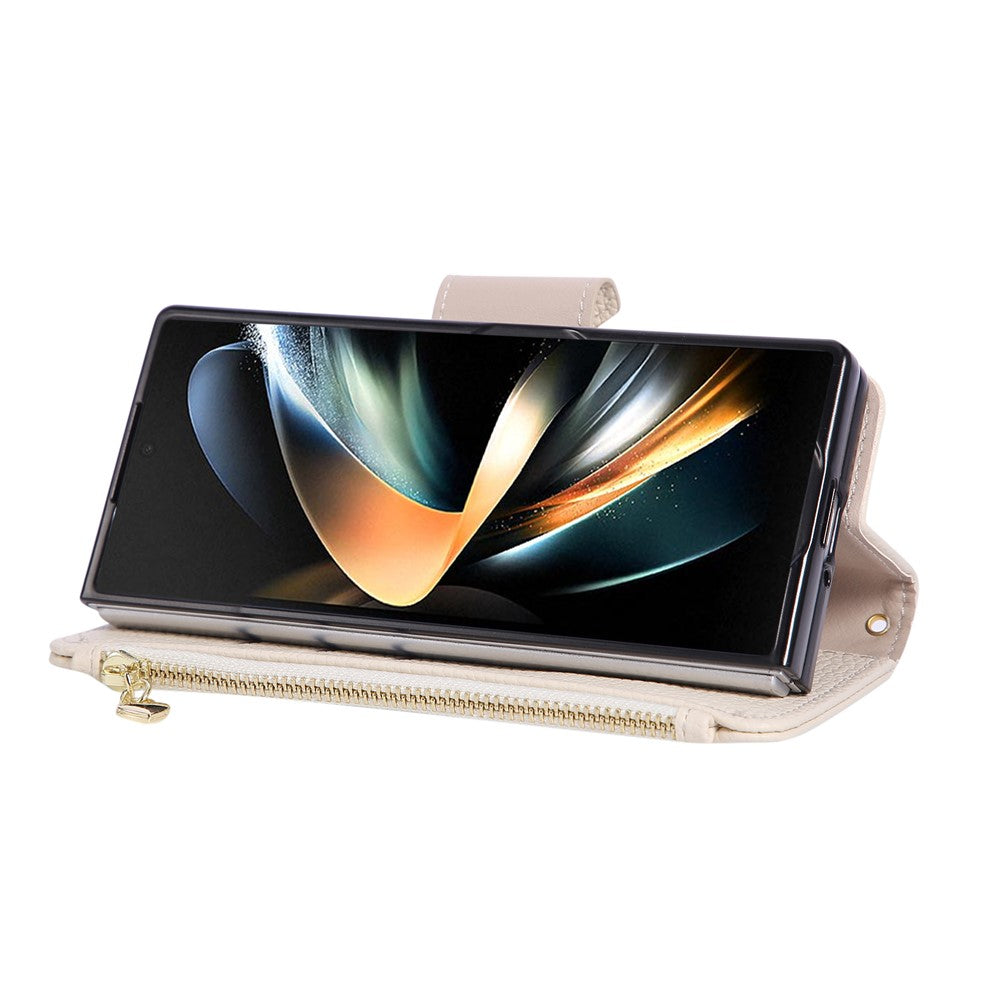 For Samsung Galaxy Z Fold7 5G Case Zipper Wallet Leather Phone Cover with Wrist Strap