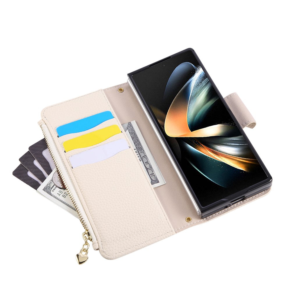 For Samsung Galaxy Z Fold7 5G Case Zipper Wallet Leather Phone Cover with Wrist Strap
