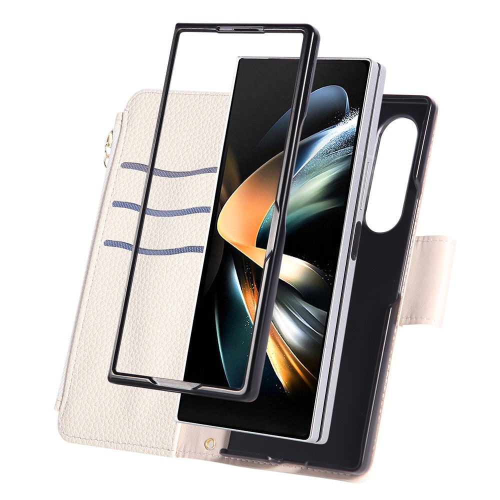 For Samsung Galaxy Z Fold7 5G Case Zipper Wallet Leather Phone Cover with Wrist Strap