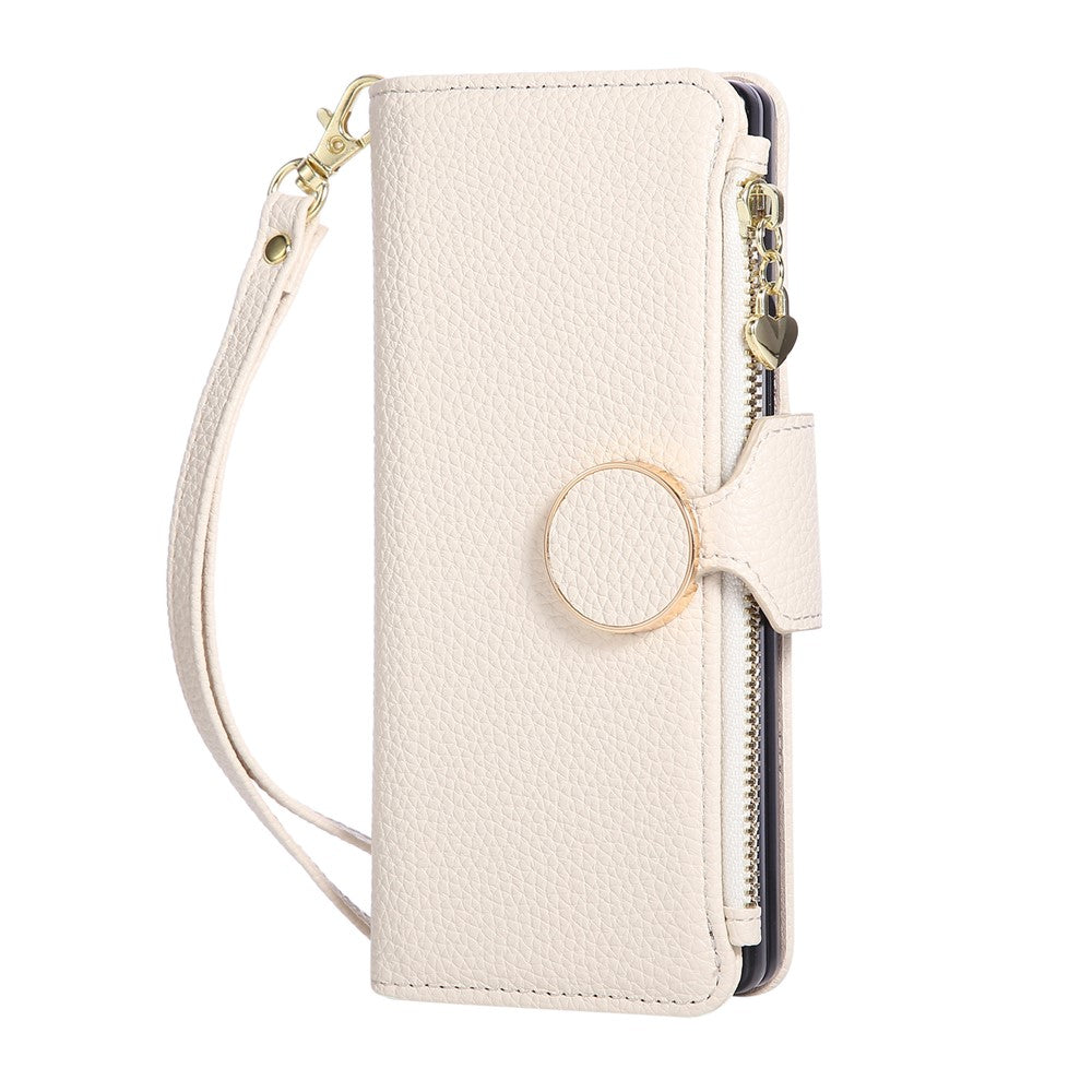 For Samsung Galaxy Z Fold7 5G Case Zipper Wallet Leather Phone Cover with Wrist Strap