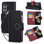 For Samsung Galaxy Z Fold7 5G Case Zipper Wallet Leather Phone Cover with Wrist Strap