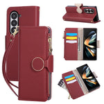 For Samsung Galaxy Z Fold7 5G Case Zipper Wallet Leather Phone Cover with Wrist Strap