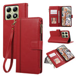 For Xiaomi 14T Case Multi Card Slots Zipper Leather Phone Cover with Wrist Strap