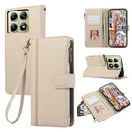 For Xiaomi 14T Case Multi Card Slots Zipper Leather Phone Cover with Wrist Strap