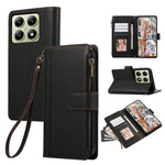 For Xiaomi 14T Case Multi Card Slots Zipper Leather Phone Cover with Wrist Strap