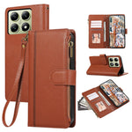 For Xiaomi 14T Case Multi Card Slots Zipper Leather Phone Cover with Wrist Strap