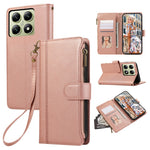 For Xiaomi 14T Case Multi Card Slots Zipper Leather Phone Cover with Wrist Strap