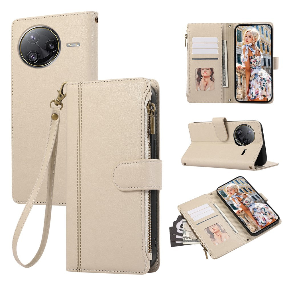 For Xiaomi Redmi K80 Pro 5G / Poco F7 Ultra 5G Case Multi Card Slots Zipper Leather Phone Cover with Wrist Strap