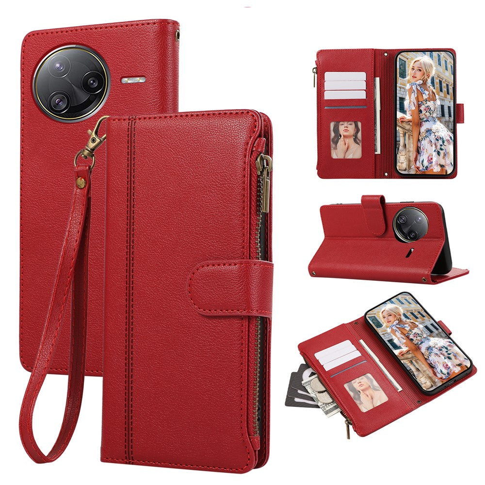 For Xiaomi Redmi K80 Pro 5G / Poco F7 Ultra 5G Case Multi Card Slots Zipper Leather Phone Cover with Wrist Strap