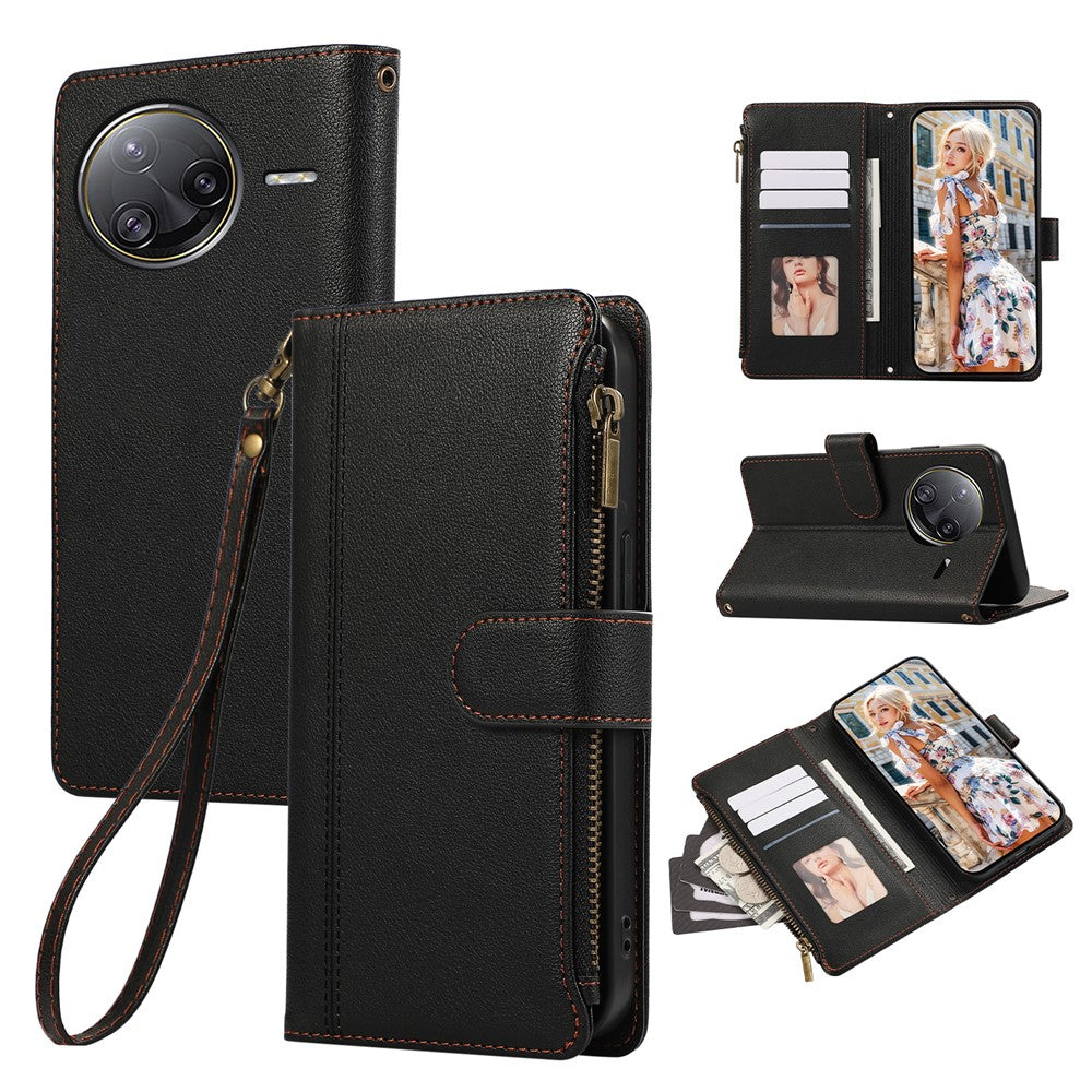 For Xiaomi Redmi K80 Pro 5G / Poco F7 Ultra 5G Case Multi Card Slots Zipper Leather Phone Cover with Wrist Strap