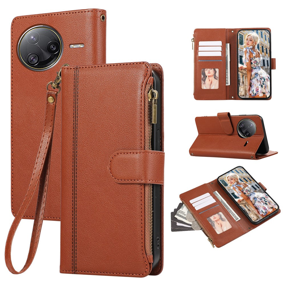 For Xiaomi Redmi K80 Pro 5G / Poco F7 Ultra 5G Case Multi Card Slots Zipper Leather Phone Cover with Wrist Strap