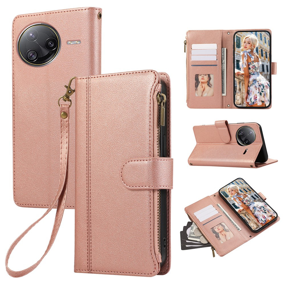 For Xiaomi Redmi K80 Pro 5G / Poco F7 Ultra 5G Case Multi Card Slots Zipper Leather Phone Cover with Wrist Strap