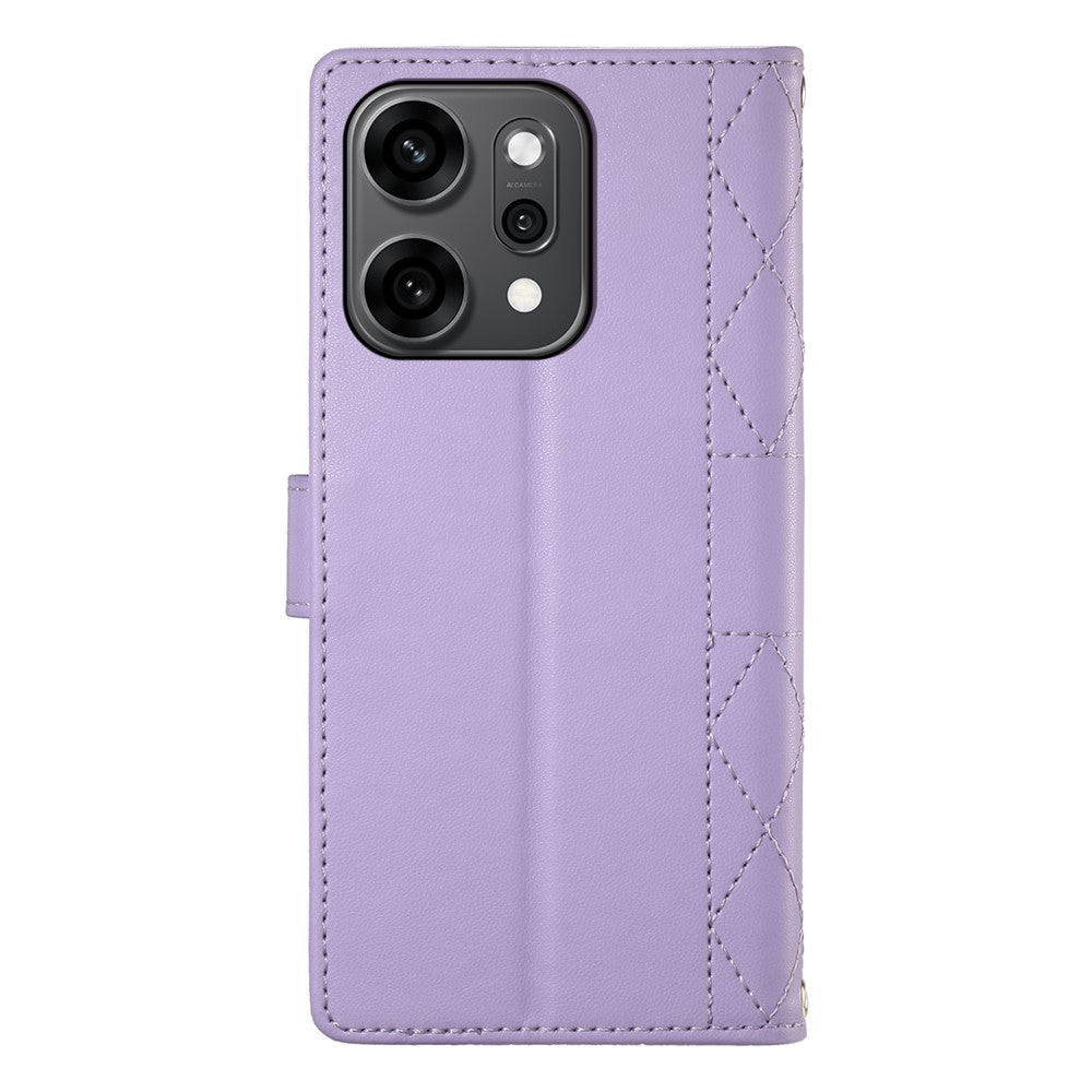 For Oppo Reno14 Pro 5G (Global) Case Rhombus Stitching Wallet Stand Leather Phone Cover with Long  /  Short Strap