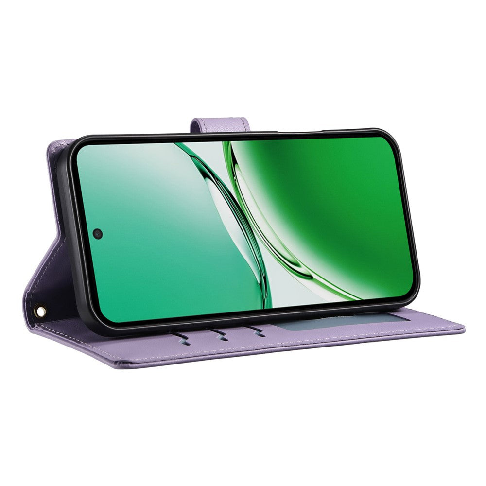 For Oppo Reno14 Pro 5G (Global) Case Rhombus Stitching Wallet Stand Leather Phone Cover with Long  /  Short Strap