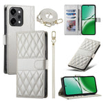 For Oppo Reno14 Pro 5G (Global) Case Rhombus Stitching Wallet Stand Leather Phone Cover with Long  /  Short Strap