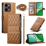 For Oppo Reno14 Pro 5G (Global) Case Rhombus Stitching Wallet Stand Leather Phone Cover with Long  /  Short Strap