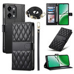 For Oppo Reno14 Pro 5G (Global) Case Rhombus Stitching Wallet Stand Leather Phone Cover with Long  /  Short Strap