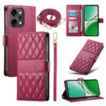 For Oppo Reno14 Pro 5G (Global) Case Rhombus Stitching Wallet Stand Leather Phone Cover with Long  /  Short Strap