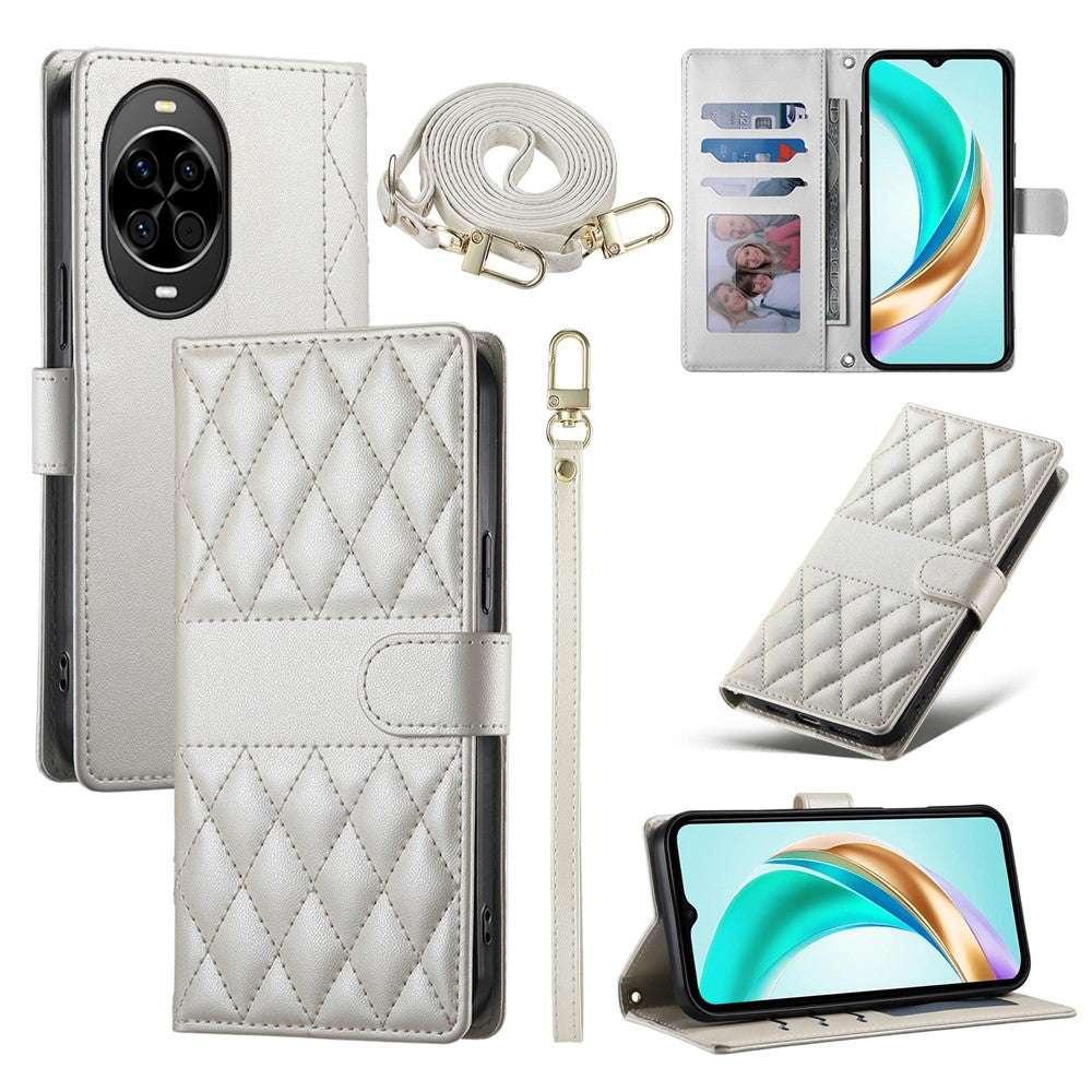 For Huawei nova 14 5G Case Rhombus Stitching Wallet Stand Leather Phone Cover with Long  /  Short Strap
