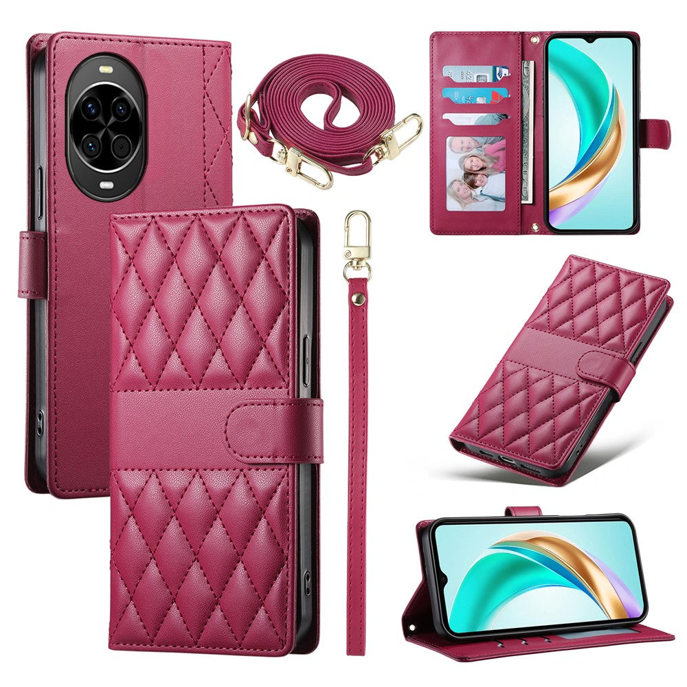 For Huawei nova 14 5G Case Rhombus Stitching Wallet Stand Leather Phone Cover with Long  /  Short Strap