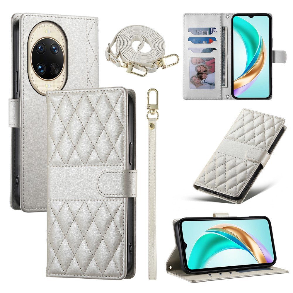 For Huawei nova 14 Ultra 5G Case Rhombus Stitching Wallet Stand Leather Phone Cover with Long  /  Short Strap