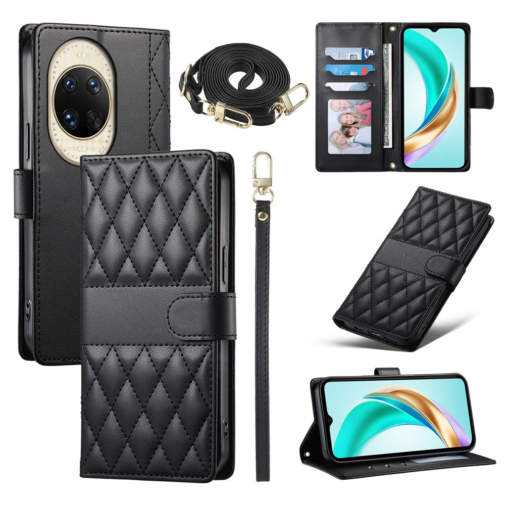 For Huawei nova 14 Ultra 5G Case Rhombus Stitching Wallet Stand Leather Phone Cover with Long  /  Short Strap