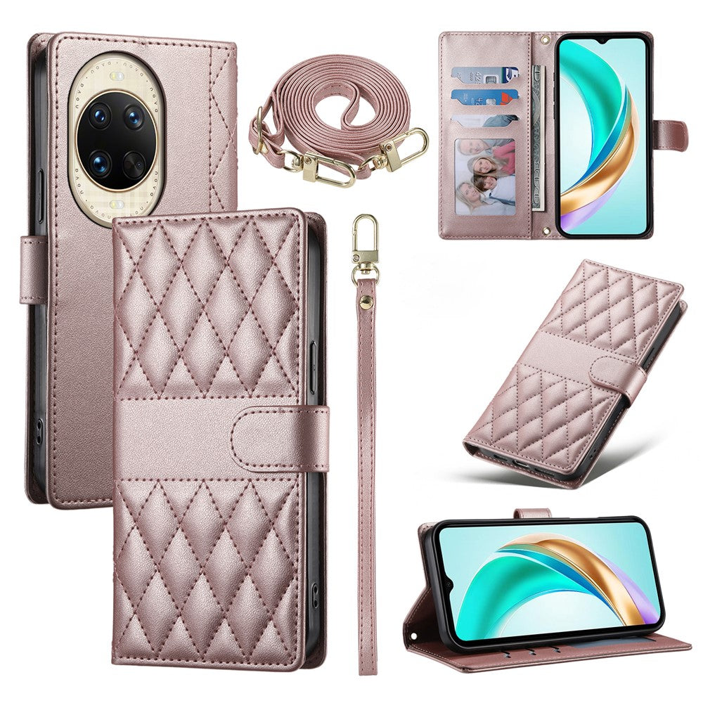 Huawei Nova 14 Ultra 5G-etui med rombemønstrede syninger, læderpung og mobilcover med lang/kort rem