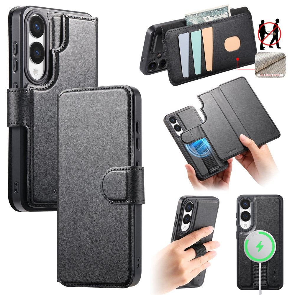 CASENEO For Samsung Galaxy S25 Edge Magnetic Case  RFID Blocking Wallet Detachable Leather Phone Cover with Wristband