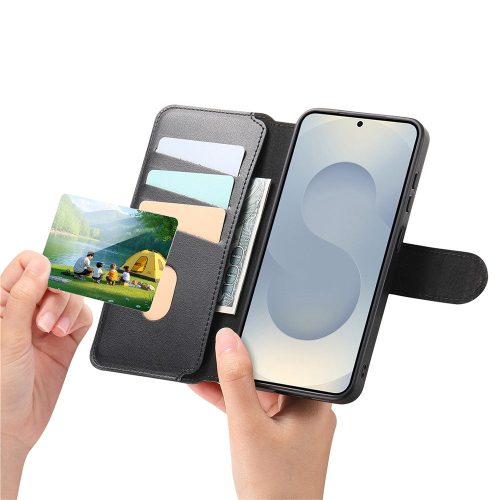 CASENEO For Samsung Galaxy S25 Edge Magnetic Case  RFID Blocking Wallet Detachable Leather Phone Cover with Wristband