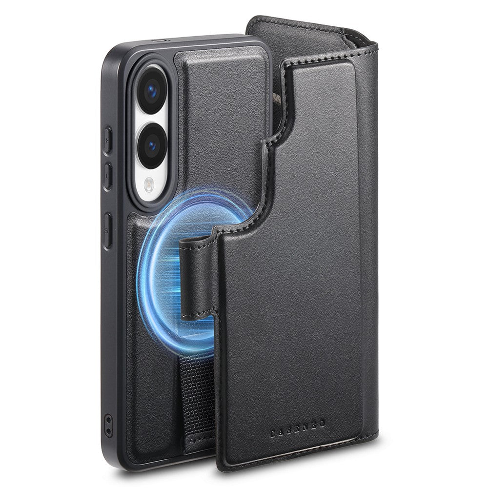 CASENEO For Samsung Galaxy S25 Edge Magnetic Case  RFID Blocking Wallet Detachable Leather Phone Cover with Wristband