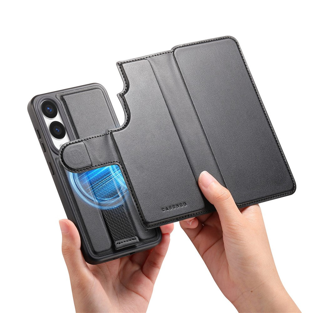 CASENEO For Samsung Galaxy S25 Edge Magnetic Case  RFID Blocking Wallet Detachable Leather Phone Cover with Wristband