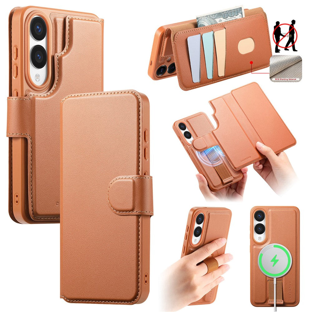 CASENEO For Samsung Galaxy S25 Edge Magnetic Case  RFID Blocking Wallet Detachable Leather Phone Cover with Wristband