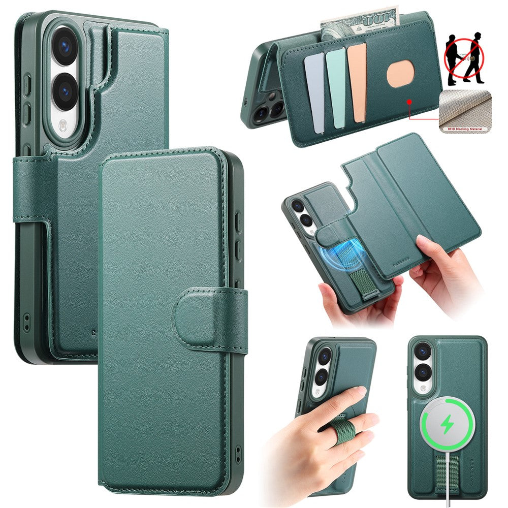 CASENEO For Samsung Galaxy S25 Edge Magnetic Case  RFID Blocking Wallet Detachable Leather Phone Cover with Wristband