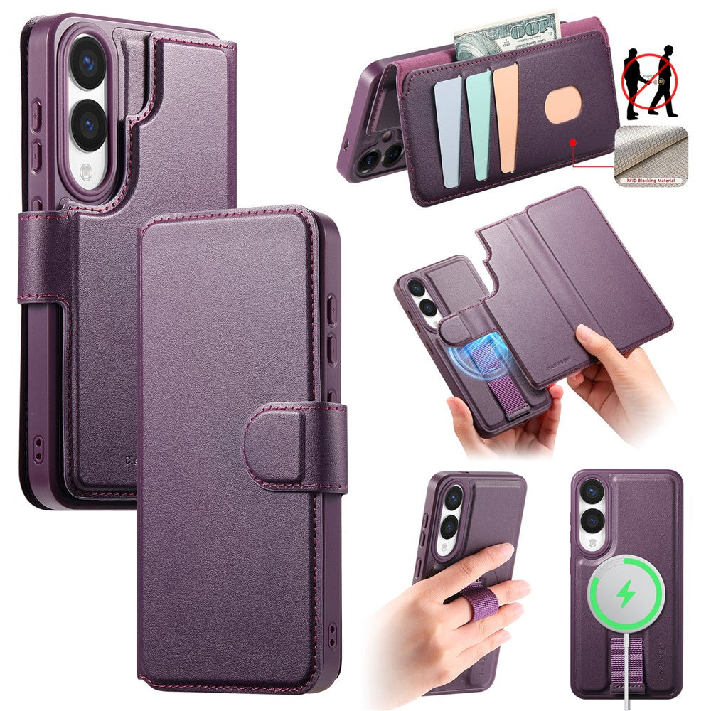 CASENEO For Samsung Galaxy S25 Edge Magnetic Case  RFID Blocking Wallet Detachable Leather Phone Cover with Wristband