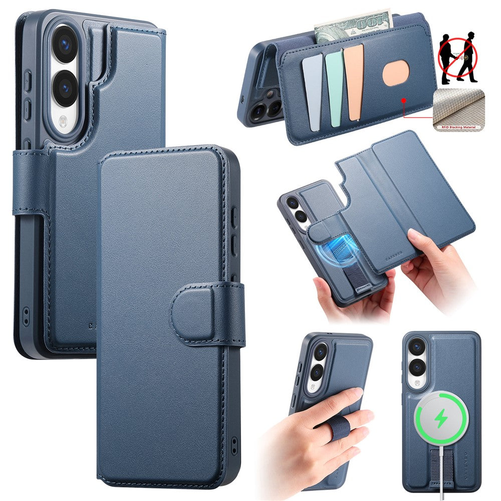 CASENEO For Samsung Galaxy S25 Edge Magnetic Case  RFID Blocking Wallet Detachable Leather Phone Cover with Wristband