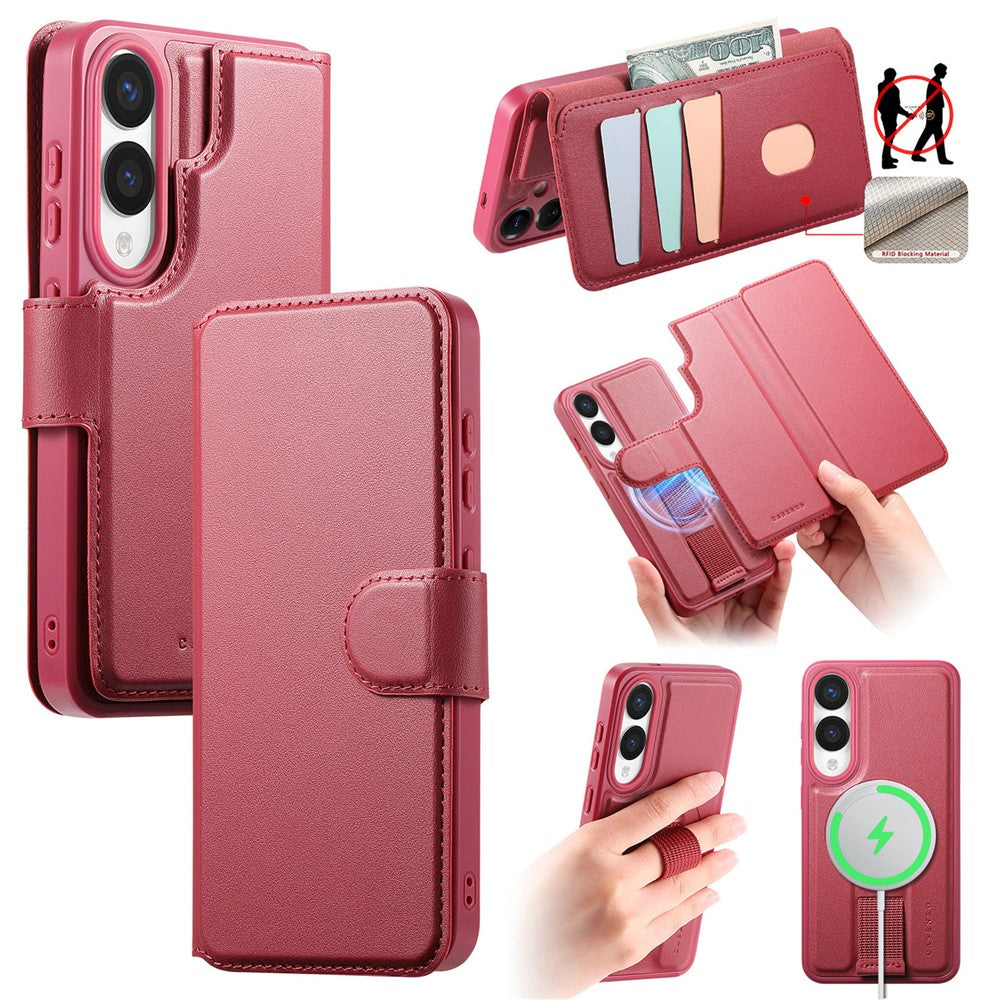 CASENEO For Samsung Galaxy S25 Edge Magnetic Case  RFID Blocking Wallet Detachable Leather Phone Cover with Wristband