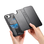 CASENEO For iPhone 17e / 16e Magnetic Case  RFID Blocking Wallet Detachable Leather Phone Cover with Wristband