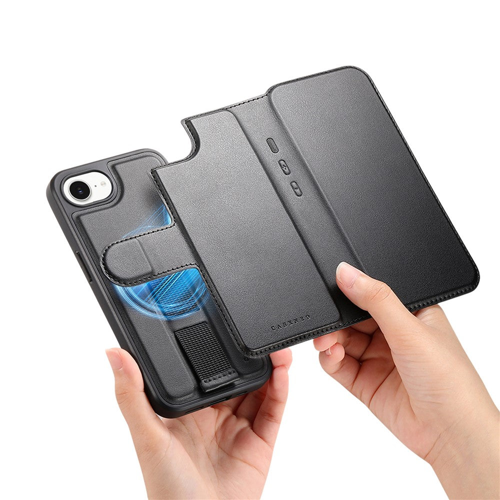 CASENEO For iPhone 17e / 16e Magnetic Case  RFID Blocking Wallet Detachable Leather Phone Cover with Wristband