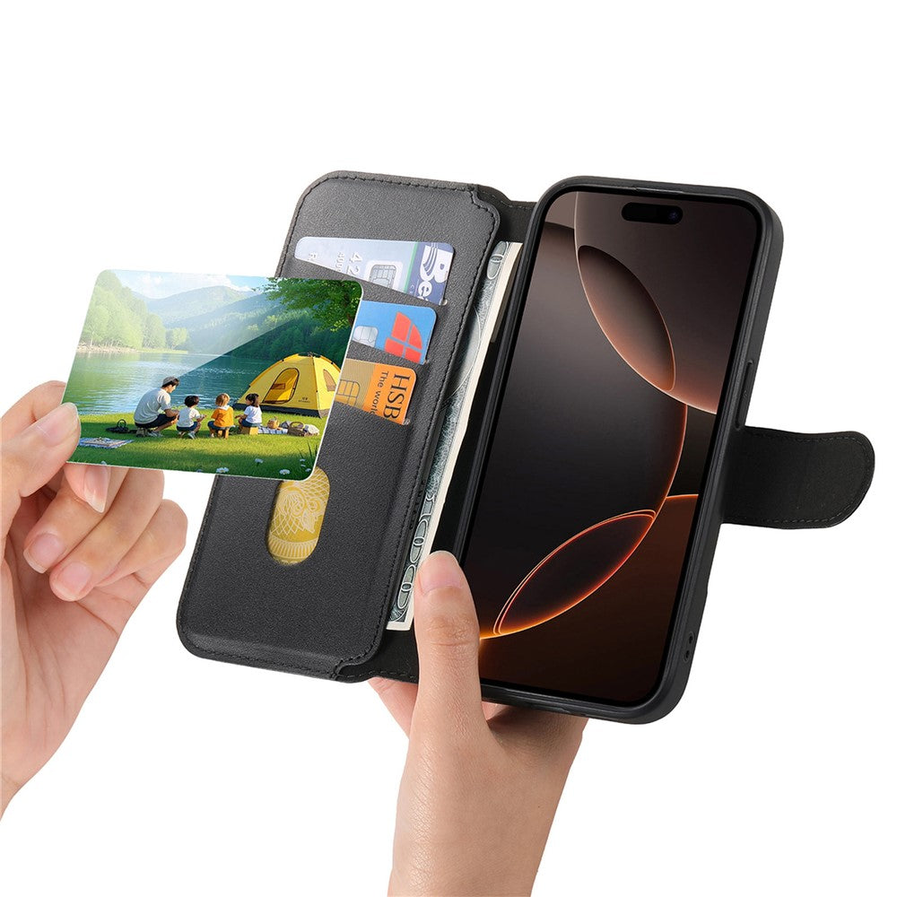 CASENEO For iPhone 17e / 16e Magnetic Case  RFID Blocking Wallet Detachable Leather Phone Cover with Wristband