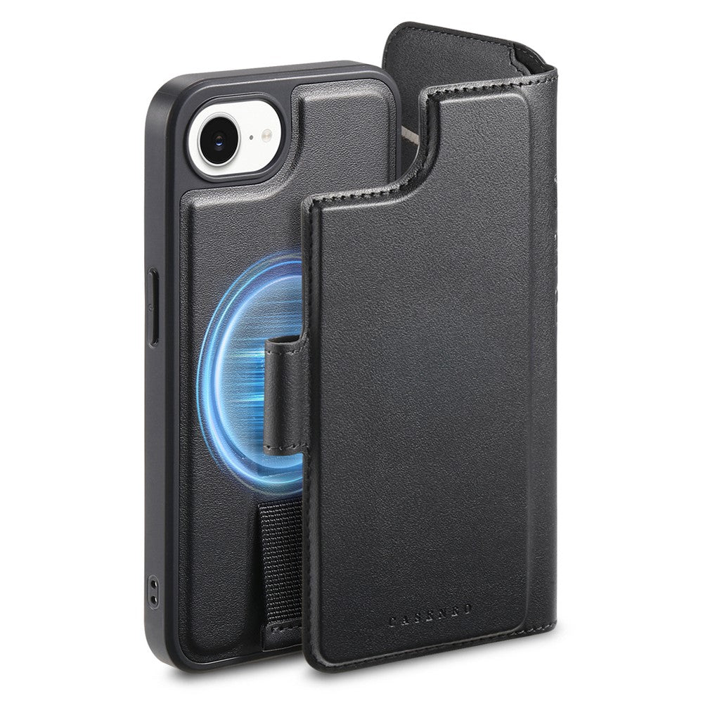 CASENEO For iPhone 17e / 16e Magnetic Case  RFID Blocking Wallet Detachable Leather Phone Cover with Wristband