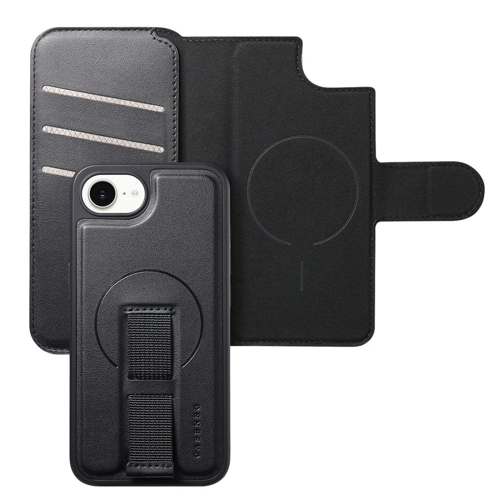 CASENEO For iPhone 17e / 16e Magnetic Case  RFID Blocking Wallet Detachable Leather Phone Cover with Wristband